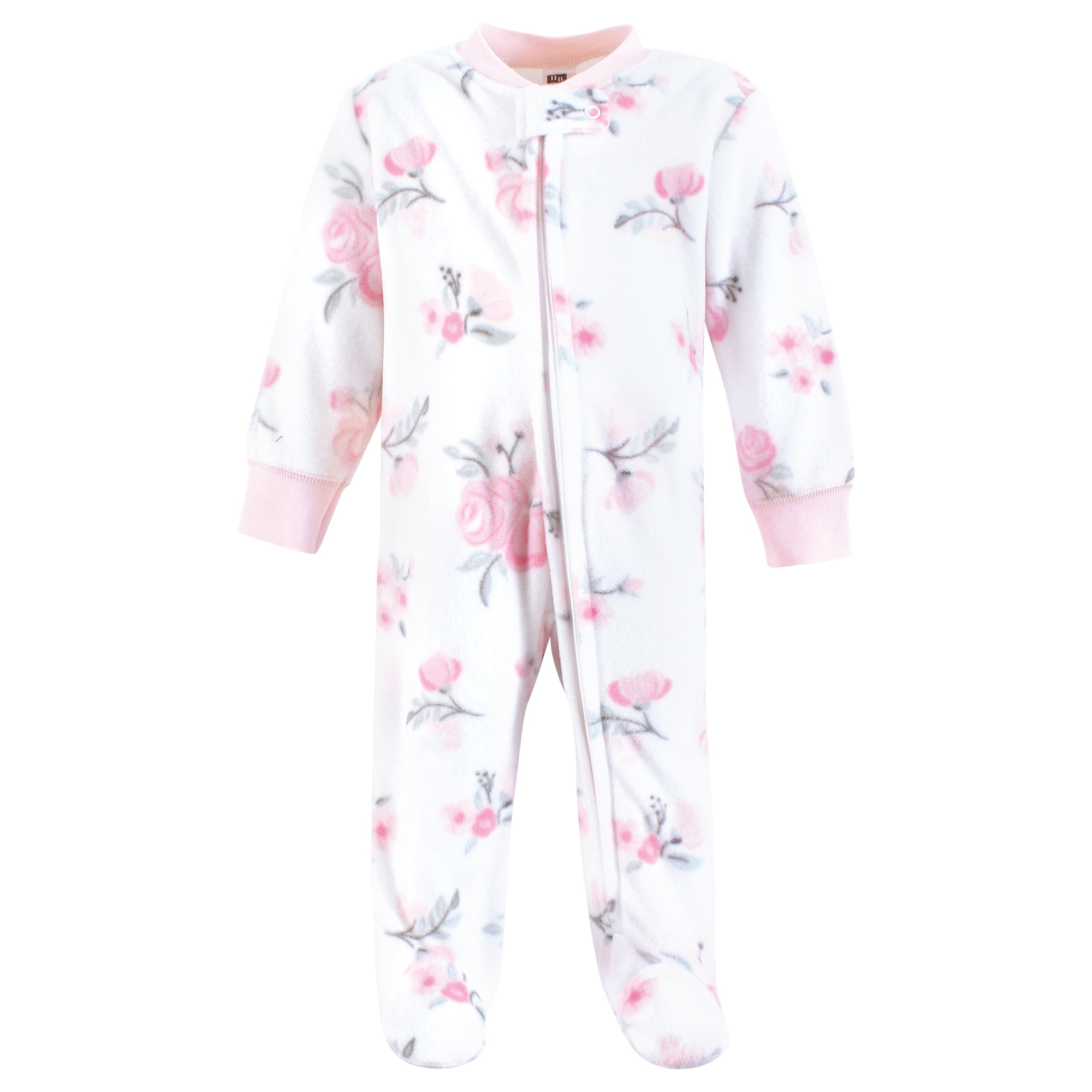 Hudson Baby Infant Girls Fleece Sleep and Play, Basic Pink Floral, 0-3 Months