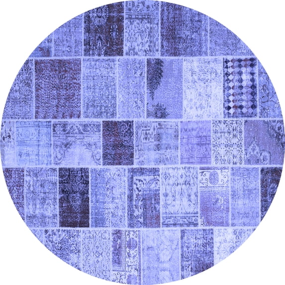 Ahgly Company Machine Washable Indoor Round Patchwork Blue Transitional Area Rugs, 8' Round