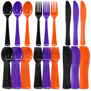 153 Piece Halloween Plastic Silverware Set Black Orange Purple Serves 51