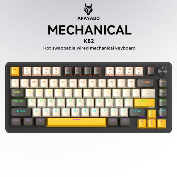 APAYADO K82 Multifunctional Knob Mechanical Keyboard,Cool Backlight,82 Keys,Full Key Hot Swappable,Wired Connection,Windows&Mac