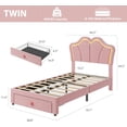 thumbnail image 2 of Twin Bed Frames with Drawer, Velvet Upholstered Twin Size Bed Frame with LED Lights, Twin Size Platform Bed for Girls, Boys, Sturdy Platform Bed, 2 of 7