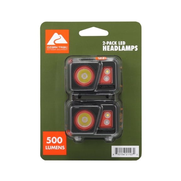 Ozark Trail Headlamp, 500 Lumens, 2 Pack, IPX4 Waterproof