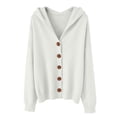 thumbnail image 2 of Womens Button Down Hooded Cardigan Sweaters, Knit Hoodie Coat Jacket, Soft and Comfortable White L, 2 of 5