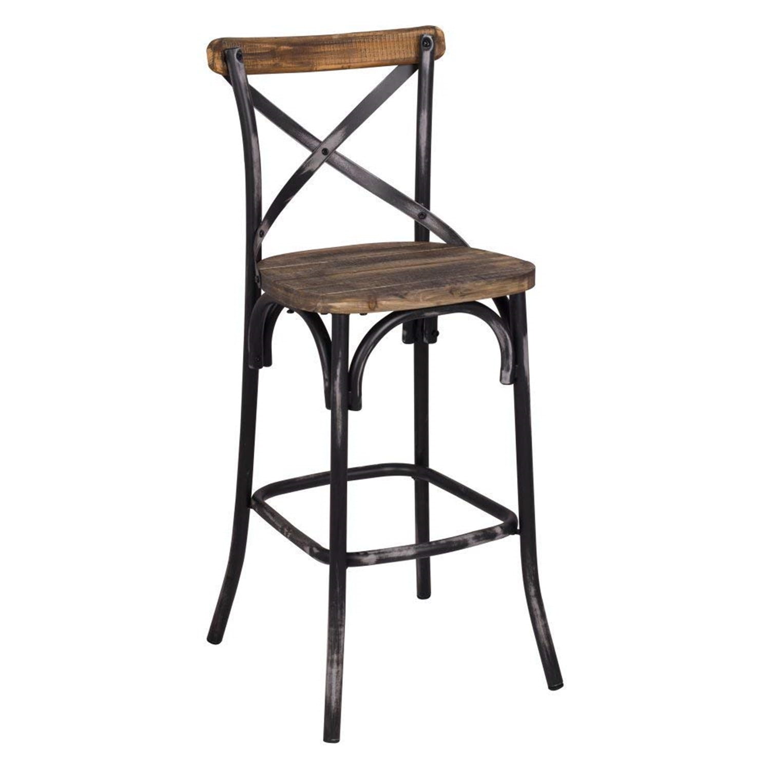 Photo 1 of ACME Zaire Bar Chair (1Pc), Antique Black & Antique Oak, 29" Seat Height-Color:Antique Black & Antique Oak,Quantity:1,Style:Industrial/Vintage