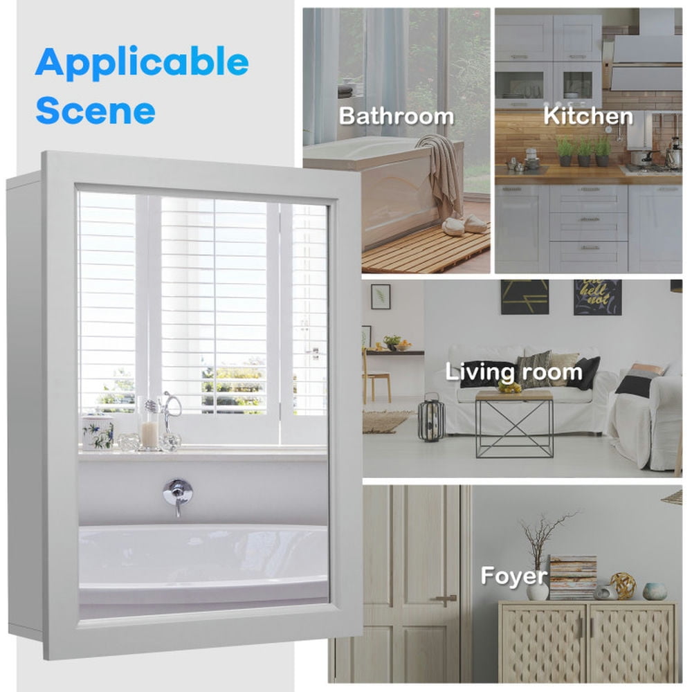 Finihen Bathroom Wall Cabinet, Wall Mounted Bathroom Mirror Cabinet, Wall-Mounted Mirrored Medicine Cabinet, for Bathroom, Gray Finihen Bathroom Wall Cabinet, Wall Mounted Bathroom Mirror Cabinet, Wall-Mounted Mirrored Medicine Cabinet, for Bathroom, Gray