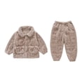 thumbnail image 3 of Boys and Girls' Flannel Clothes Long Sleeve and Pants Winter Warm Soft Fuzzy Homewear with Sweatpants Coffee 3-4 Years, 3 of 8