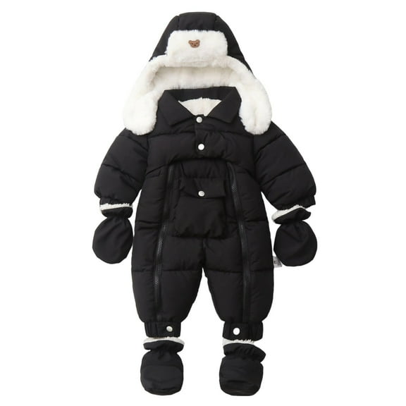 Tiijoy Newborn Girls Winter Snowsuit Fleece Lined Warm Romper Hooded Jumpsuit, Sizes 0-3M