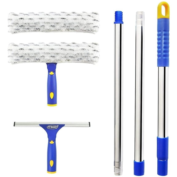 ITTAHO 60 inch Window Squeegee Long Handle, 10" Swivel Car Glass Cleaning Tool Combi-2 Microfiber Pads