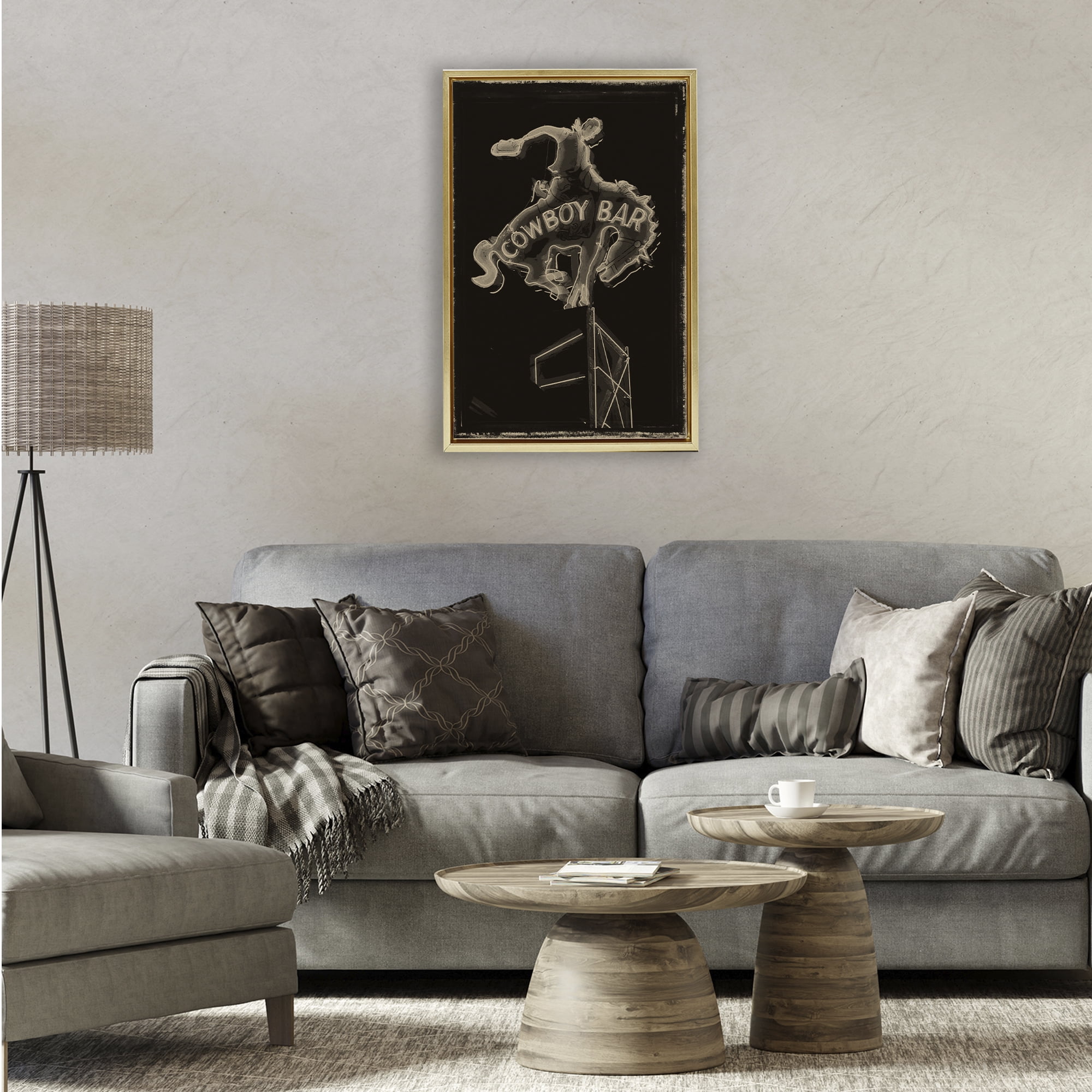 Stupell Industries Cowboy Bar on Black Gold Framed Floater Canvas Wall Art, design by Grotto Studios