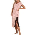 thumbnail image 4 of DIVA AUDACIOSA Camisón de Manga Corta para Mujeres con Estampado de Corazones y Detalles de Encaje, Camisón Lateral con Abertura, Vestidos de Noche de Punto Acanalado, Talla XS, Rosa, 4 of 5