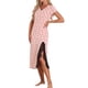 thumbnail image 4 of DIVA AUDACIOSA Camisón de Manga Corta para Mujeres con Estampado de Corazones y Detalles de Encaje, Camisón Lateral con Abertura, Vestidos de Noche de Punto Acanalado, Talla XS, Rosa, 4 of 5