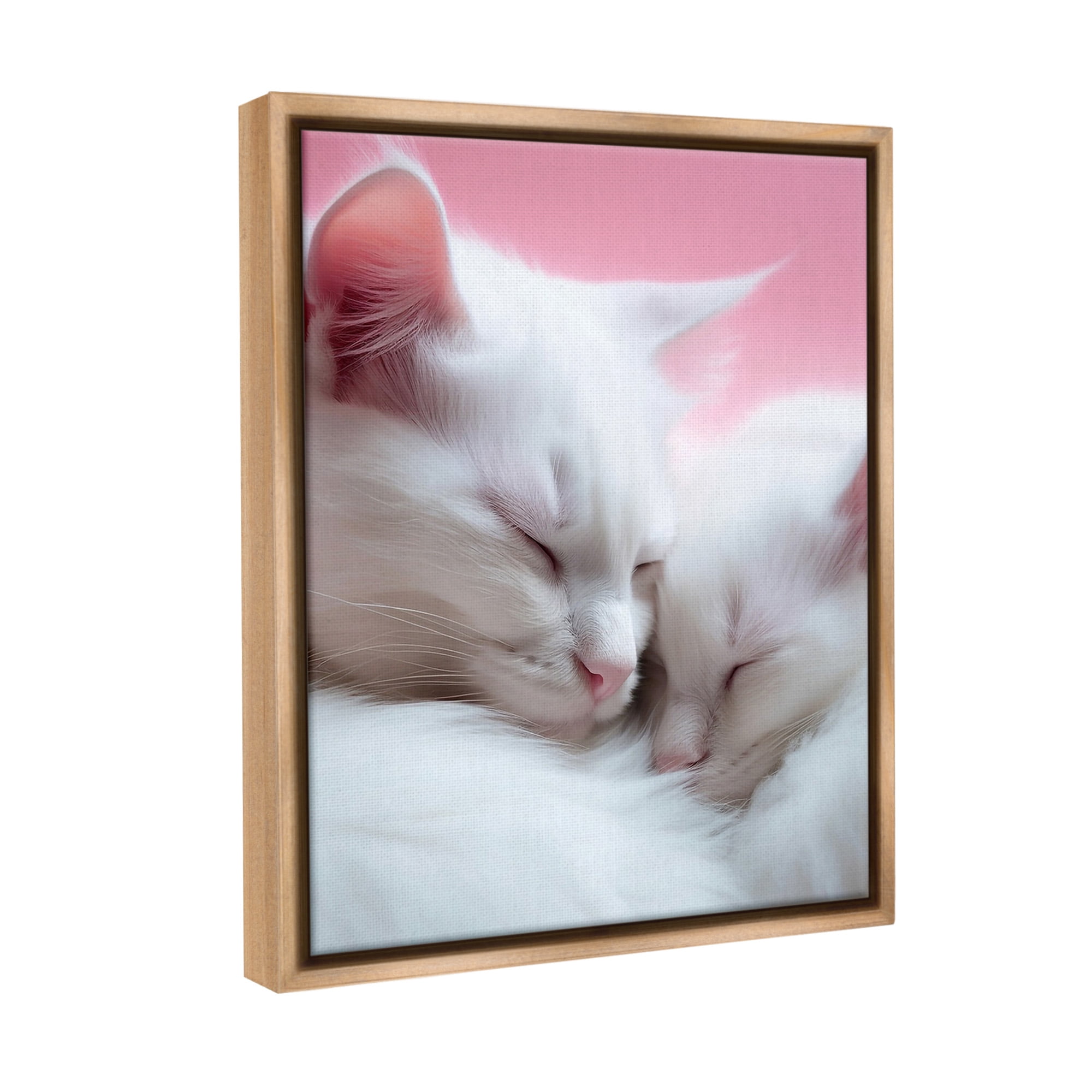 Stupell Industries Sleeping Cats on Pink Animals & Insects Painting Brown Floater Framed Canvas Art Print Wall Art, 17 x 21