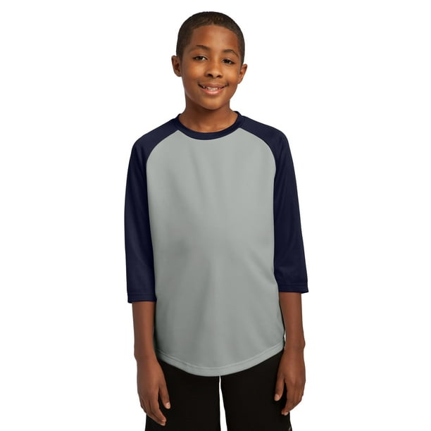 Camiseta de béisbol PosiCharge SPORT-TEK para niños XS Plateado/Azul marino YST205