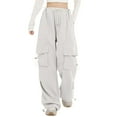 thumbnail image 1 of Gibobby Pantalones deportivos tipo cargo para mujer Pantalones de chándal informales para mujer, ropa holgada de ajuste relajado, cordón en la cintura con bolsillos(Gris,M), 1 of 4