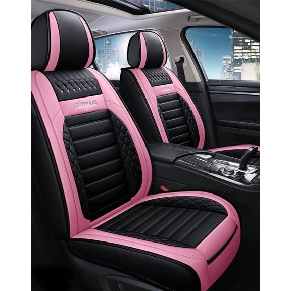 Maidao Car Seat Covers Leather for Opel for Agila 2000-2007 5 Seats Water Resistant Front Rear Cushion Protector Black Pink