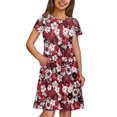 thumbnail image 3 of Uourmeti Short Sleeve Casual Dress 2-14 Years Old Flowy Comfortable Girls Short Sleeve Dress 1 pc,Hawaiian Hibiscus Floral Print, 3 of 6