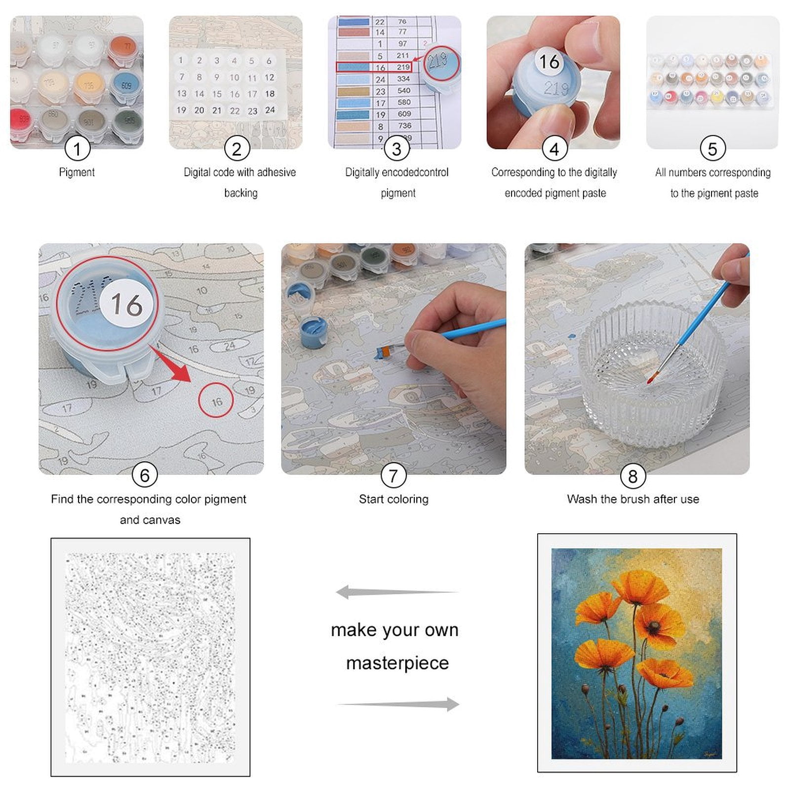 Paint By Numbers Kit for Adults Beginner - DIY Orange Flowers Abstract Art Painting Canvas Painting Kits for Adults, Frameless Paint By Number for Adults for Home Wall Decor 16x20 Inch