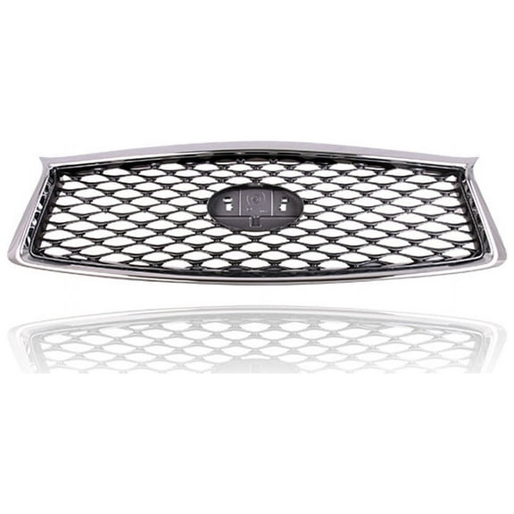 Grille - Compatible/Replacement for '18-20 Infiniti Q50, 18-18 Hybrid - Dark Gray With Chrome Frame & Illuminated Emblem, Without Camera Hole, With Emblem Provision - 623106HH0A