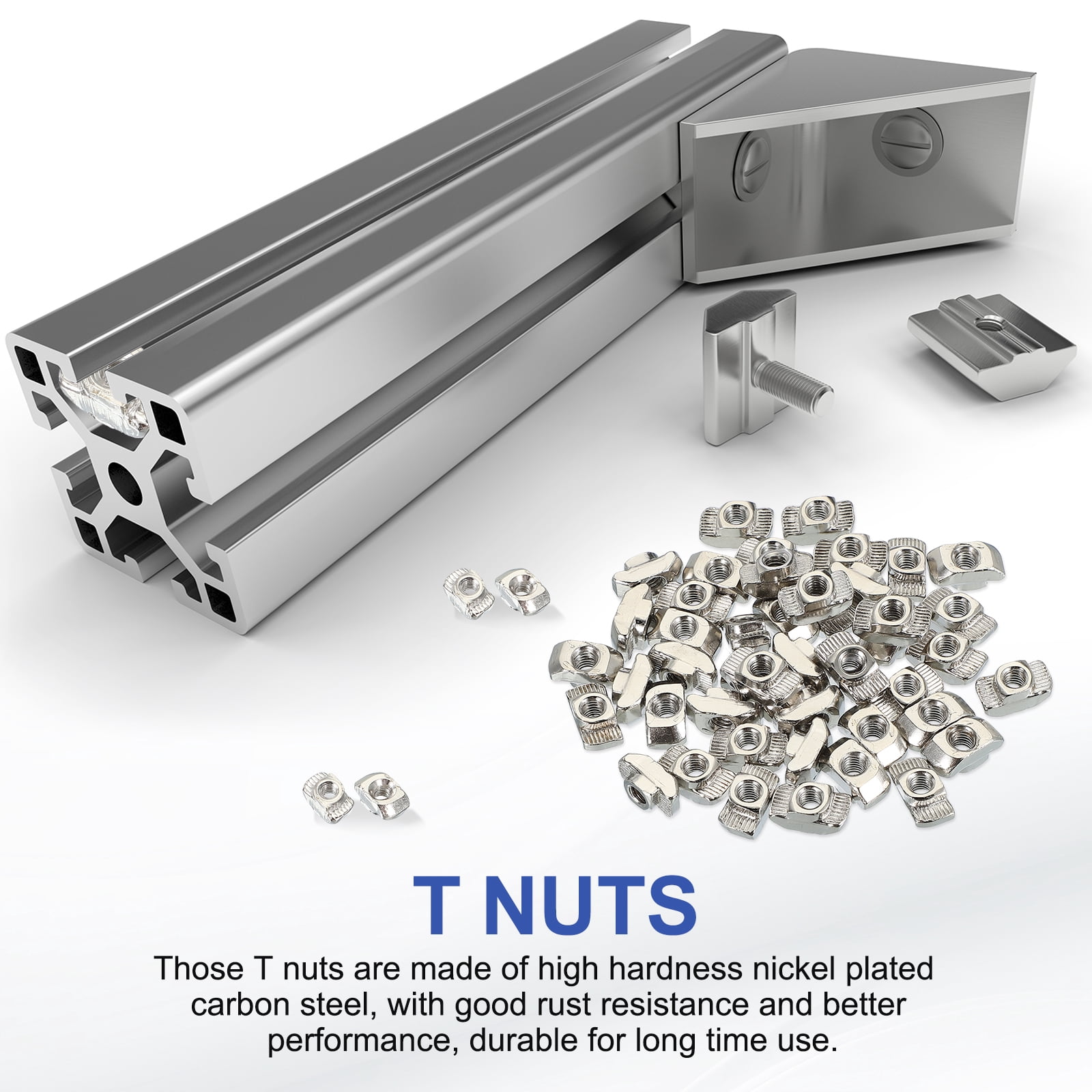 Uxcell T Nuts, T Slot Nut Hammer Head Fastener Nut, Nickel Plated Carbon Steel Nut for Aluminum Profile M8