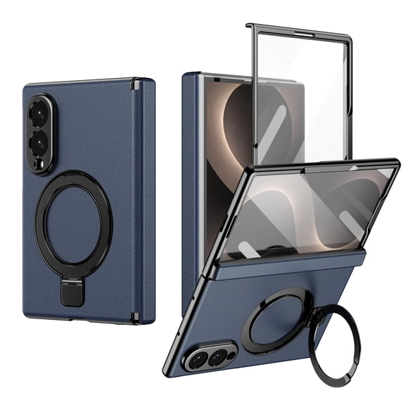 Decase for Samsung Galaxy Z Fold 8 Case, Premium Leather Protective Cover with Hinge Protection and Magnetic Kickstand, Slim Shockproof Design,Blue