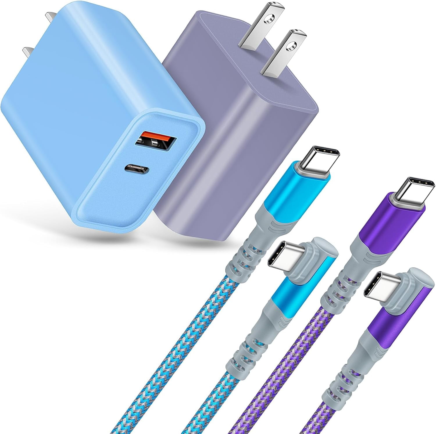 MHSIOAP-Fast Charging Wall Charger with Right-Angle USB C Cable 10FT, 2-Pack 20W USB C Power Adapter Dual Port Fast Charger Block+3A C to C Cable Fit for iPhone 16/15,Samsung Galaxy S25 Ultra S24 S23