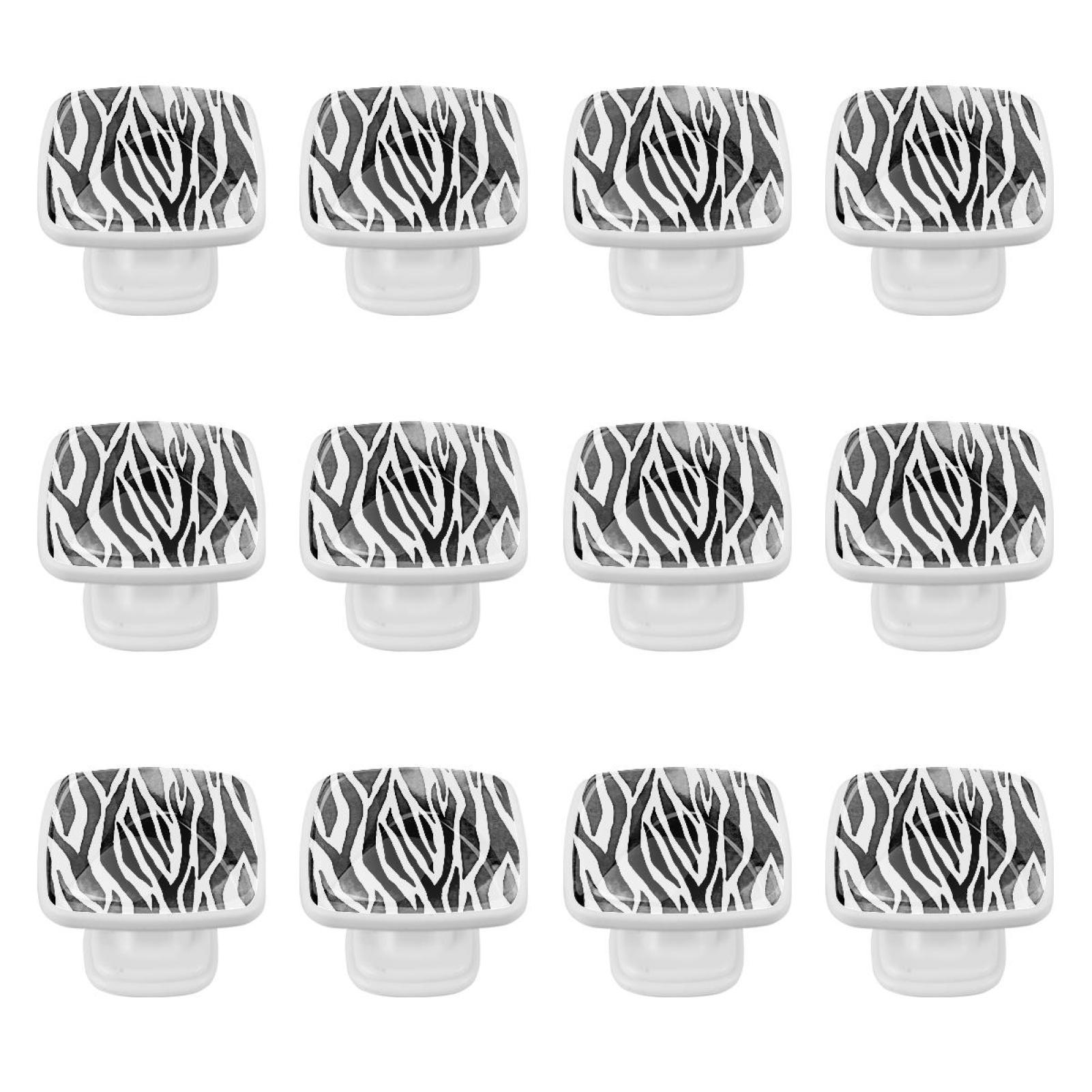 12 Pieces Drawer Pulls Handle Square Wardrobe Zebras Black