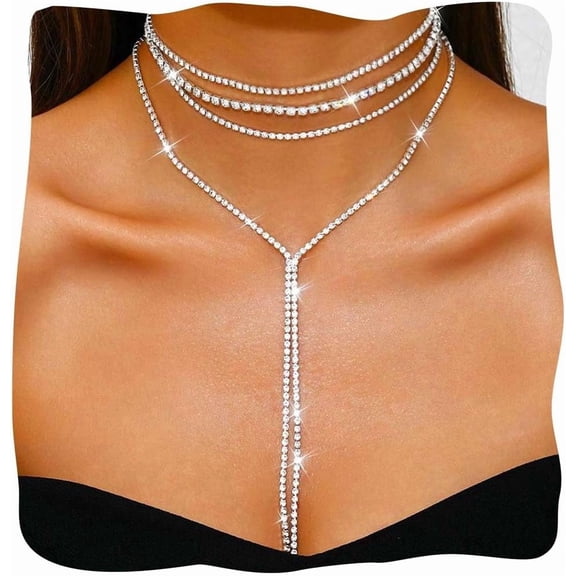 Rhinestone Choker Necklace Jewelry Silver Diamond Chokers Layered Y Necklaces for Women