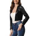 thumbnail image 4 of Unique Bargains Women's Open Front PU Bolero Shrug Leather Cropped Fashion Jacket Cardigan XS Black, 4 of 6