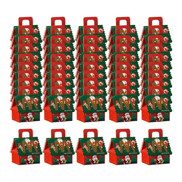 50 cajas de dulces navideñas, cajas de regalo, embalaje de regalo con asa, portátiles, para Navidad. Papá Noel rojo