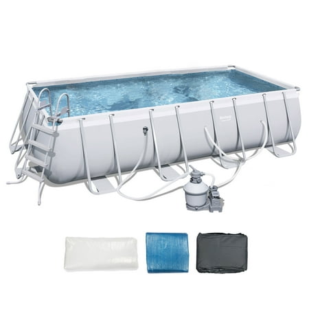 Bestway 18&amp;#39;x9&amp;#39;x48&quot; Rectangular Frame Above Ground Pool Set with Ladder &amp; Pump