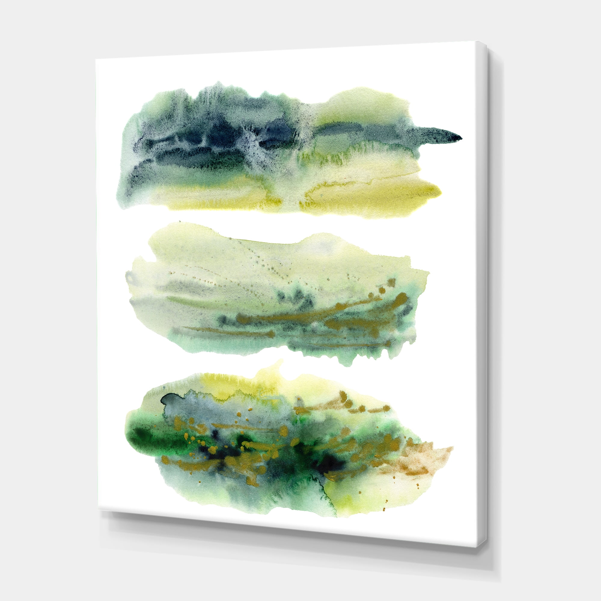 Designart ' Golden Green Abstract Clouds I ' Modern Canvas Wall Art Print