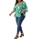 thumbnail image 3 of Blusas de mujer de tallas grandes Agnes Orinda para el Día de San Patricio, con flores, escote en V, de gasa, de manga 3/4, casual de verano, estilo babydoll, verde 2X, 3 of 6