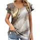 thumbnail image 1 of Moda mujer Casual cuello en V veteado nuevo cuello en V doble capa hoja manga corta 3D impreso camiseta pulóver blusa Tops Fridja  hjk6429, 1 of 5