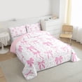 thumbnail image 3 of jejeloiu Ribbon Bowknot Print Queen Comforter Set,Pink Bow Pattern Bedding Comforter Set For Kids Reversible 3pcs, 3 of 8