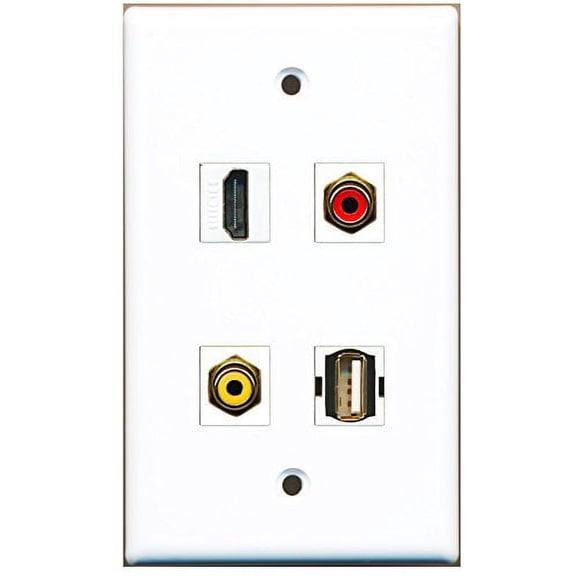 RiteAV - 1 Port HDMI 1 Port RCA Red 1 Port RCA Yellow 1 Port USB A-A Wall Plate