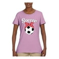 thumbnail image 2 of Wild Bobby, Cute Soccer Mom Ribbon Soccer Ball Gift Sports, Mother's Day, Women Graphic T-Shirt, Light Pink, Large, 2 of 3