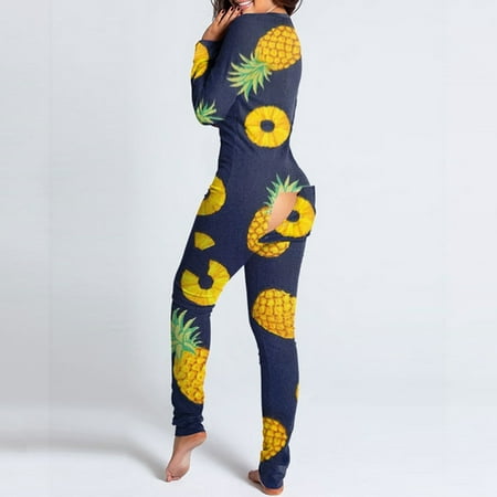 

qucoqpe Sexy Long Sleeve Onesies Pajamas Women s Deep V Neck Butt Button Back Flap Pajama Onesie Shortss Sunflower Printed Knitted One Piece Bodysuit Bodycon Jumpsuit Rompers