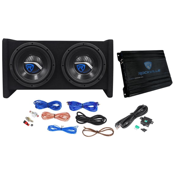Rockville RV8.2A Dual 8" 800W Subwoofers 1200W Mono Amp Car Audio Kit, CEA-2006 Compliant, Ported Enclosure, Complete Wiring for Deep Bass