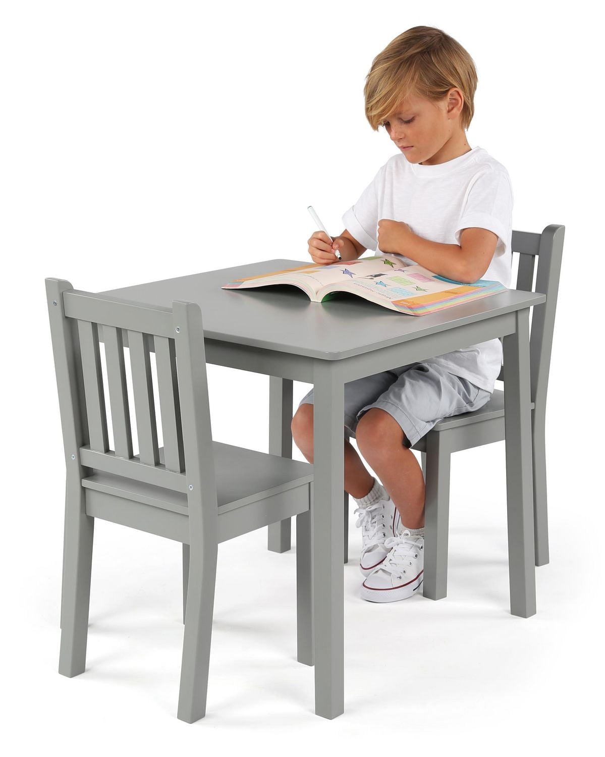 Humble Crew Kids Table and Chair Set (2 Chairs Included), Grey