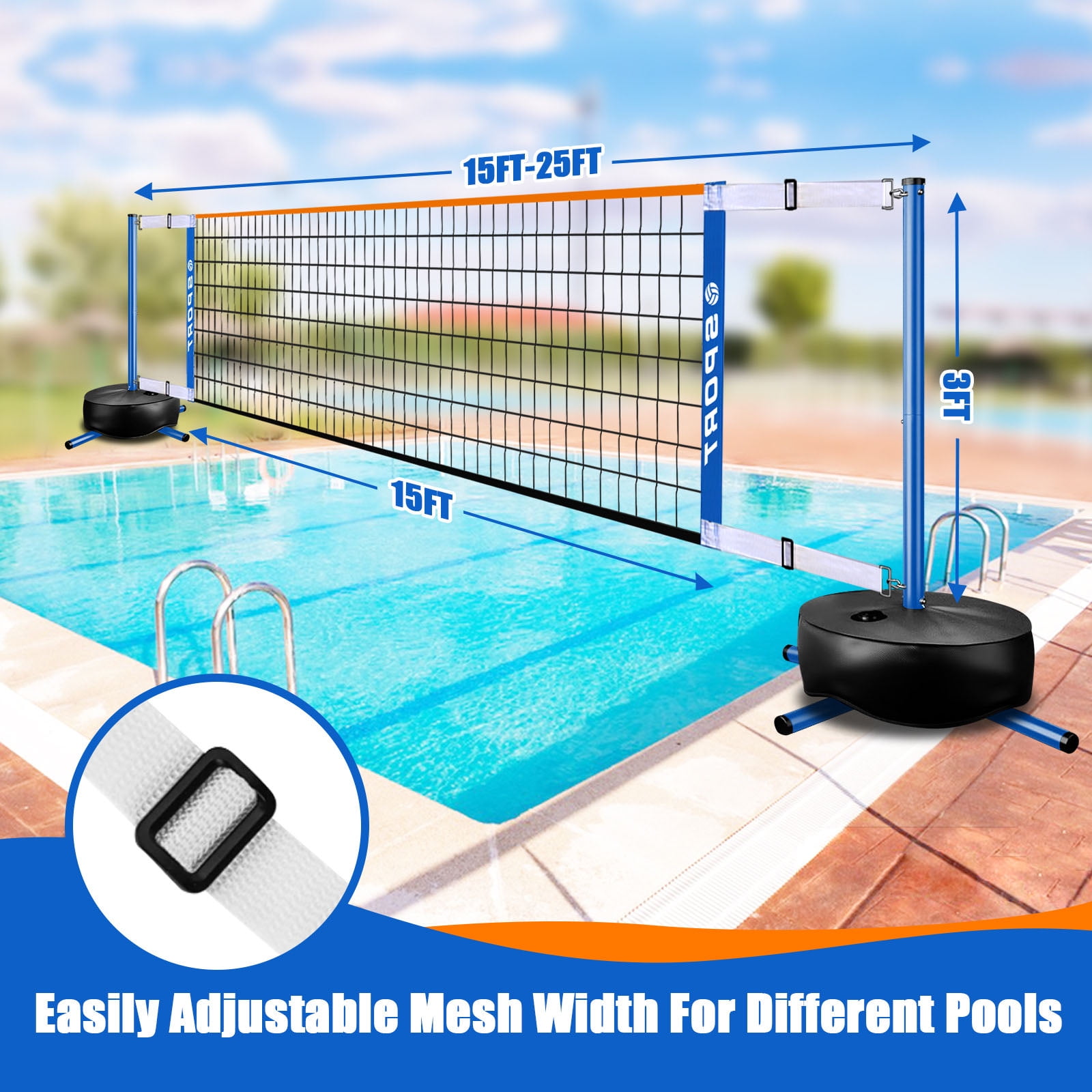 Portable Water Volleyball Net Frame Set, Indoor & Outdoor Foldable Volleyball Game, Movable Pool, Beach & Backyard Sports Entertainment