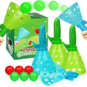 Punkdog Outdoor Indoor Game Activities for Kids, Pop-Pass-Catch Ball Game with 4 Catch Launcher Baskets and 6 Balls, Halloween Christmas Party Favors Gift Beach Sport Toys for Kids Age 5 6 7 8 9 10+