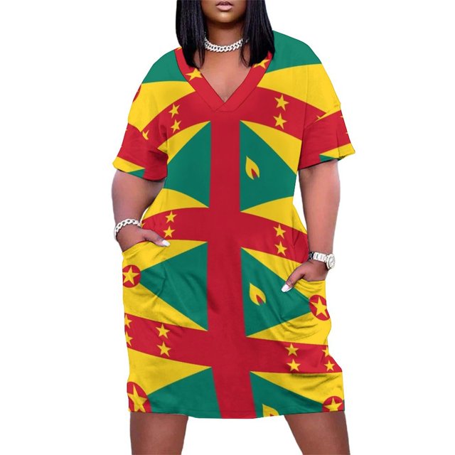 Vestido holgado de manga larga con bolsillo y bandera de Granada para mujer
