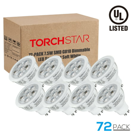 TORCHSTAR-72 Pack-MR16 GU10 LED Light Bulb, Dimmable, 7.5W (75W Equivalent), ENERGY STAR, UL-listed, 2700K Soft White, 500Lm, Track Lighting, Recessed Light, 3 YEARS