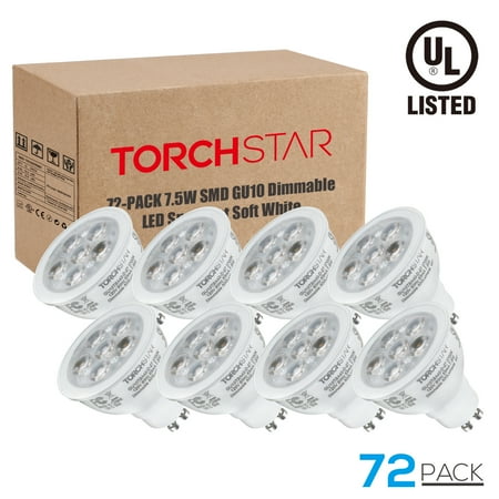 75w Gu10 Track - TORCHSTAR-72 Pack-MR16 GU10 LED Light Bulb, Dimmable, 7.5W (75W Equivalent), ENERGY STAR, UL-listed, 2700K Soft White, 500Lm, Track Lighting, Recessed Light, 3 YEARS WARRANTY