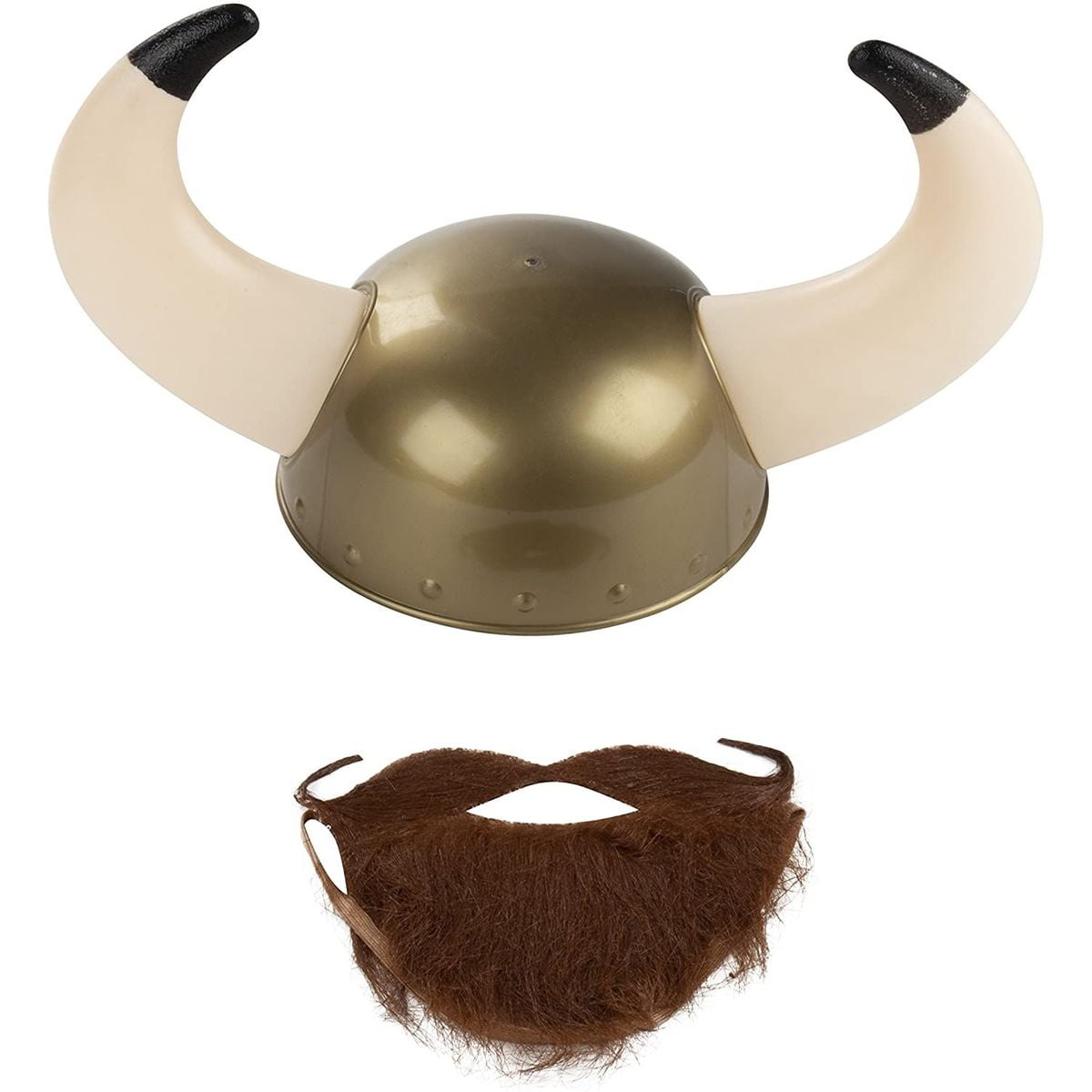 Viking Horns Warrior Helmet and Beard Strap Costume Adult Men Kit