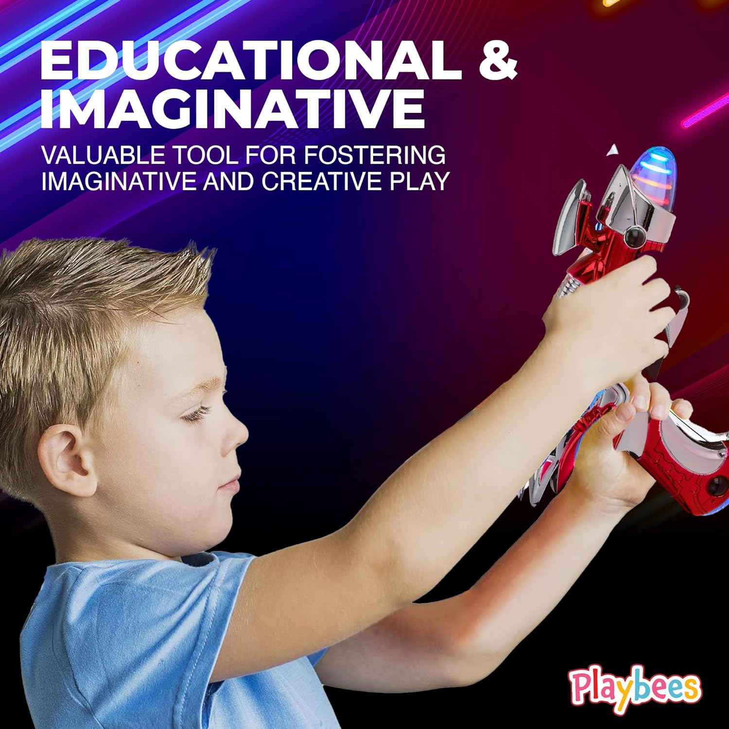 Playbees Light-Up Noise Blaster - Red & Blue 2 Pack - 11.5 Inches - Super Spinning Space Sound Effects with Futuristic Power Galaxy Ranger FX for Party Favor, Novelty, Bag Stuffer