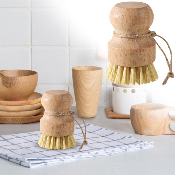 1x Bamboo Dish Brush,Palm Pot Brush,Fiber Dish Washing Brush,Natural Bamboo Dish Scrub Brush for Dishes Pots Pans Kitchen Sink Cleaning,Wooden Dishwashing Brush with Handle and Hanging Rope,B