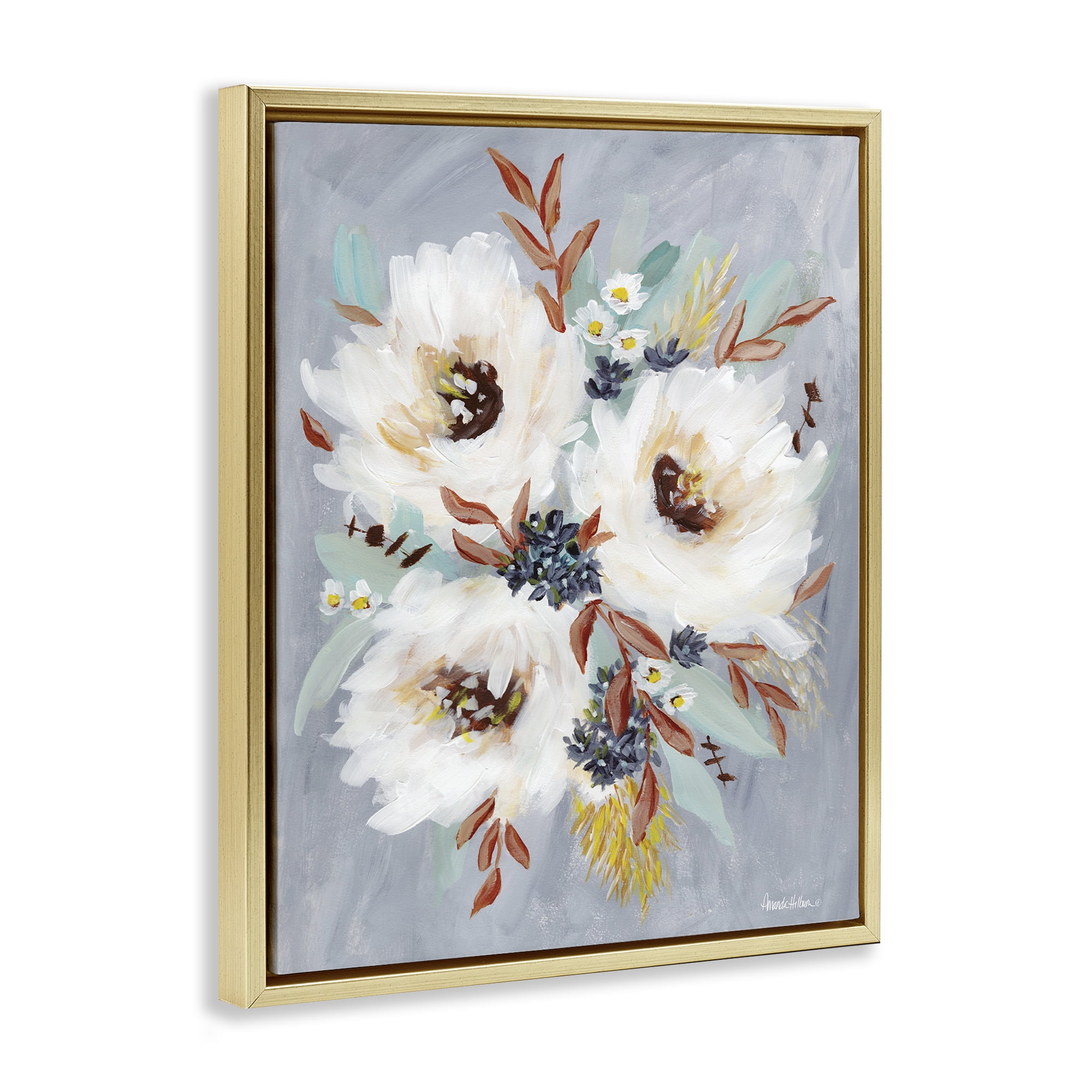 Stupell Industries White Flowers Trio Botanical & Floral Painting Gold Floater Framed Art Print Wall Art, 25 x 31