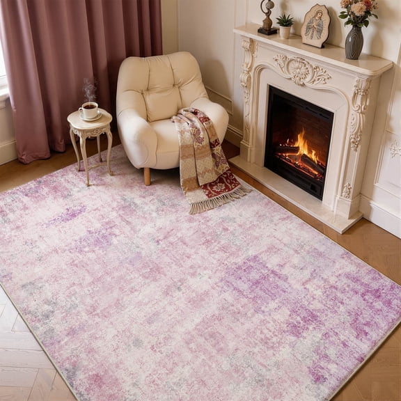 Toyoso 5x7 Area Rug - Modern Abstract Lavender & Rose Rug, Washable Non-Slip Watercolor Indoor Carpet, Low Pile Soft Floor Cover for Bedroom, Living Room, Home Office, Pet Friendly