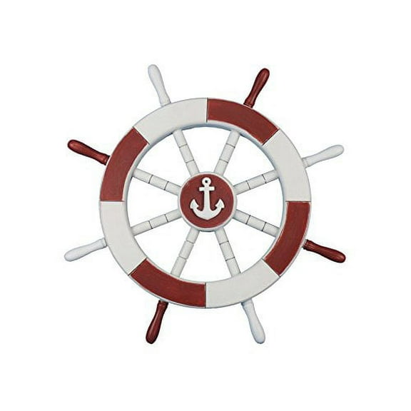 "Nagina International 24"" Nautical Antique White Brown Ship Wheel - Pirate   Home Decorative Wall Hanging"